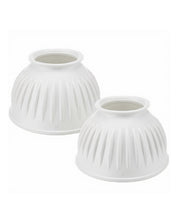 View of a pair of white Centaur EcoPure Pull On Bell Boots on a white background