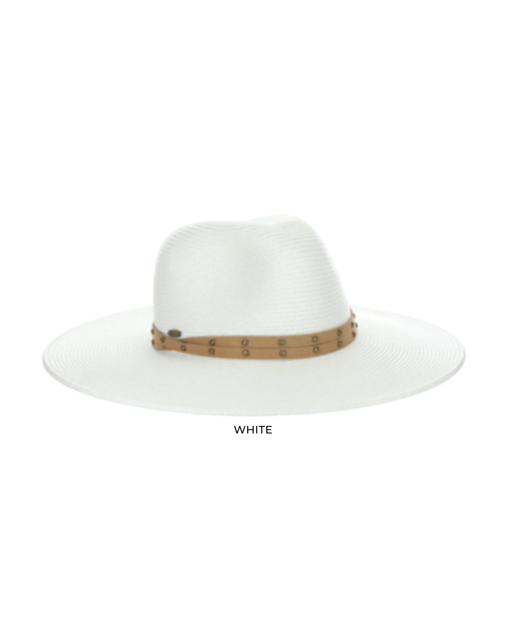 Angled front view of the White Dorfman Milano Misa Hat on a white background