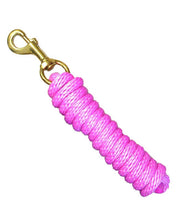 Full view of the neon pink Intrepid Braided Poly Lead Rope with Solid Brass Snap 8' on a white background