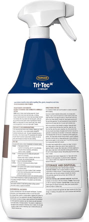 Back view of a 32 oz spray bottle of Tri Tec 14 Fly Repellent on a white background
