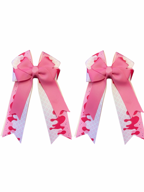 View of the Ice Cream Drip Belle & Bow Kids Hair Bows on a white background