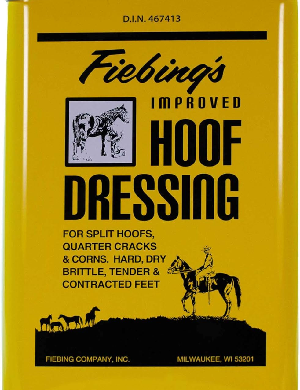 Front view of a 1 gallon can of Fiebing's Hoof Dressing on a white background