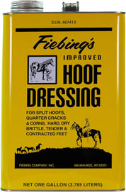 Front view of a 1 gallon can of Fiebing's Hoof Dressing on a white background