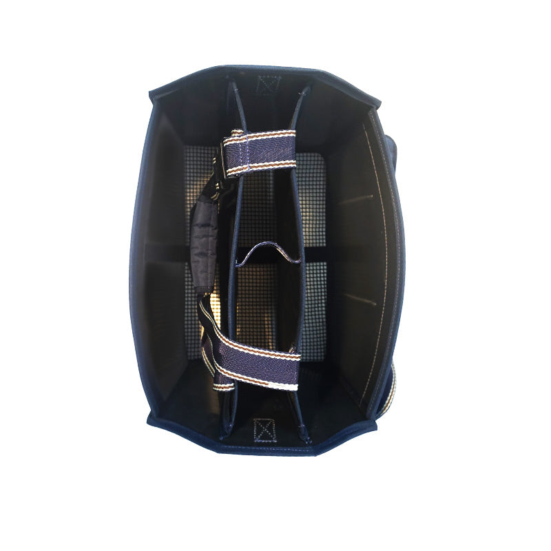 Top view of the navy Kavalkade Cleaning Bag on a white background