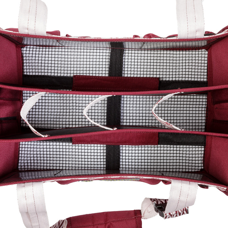 Top view of the red Kavalkade Cleaning Bag on a white background