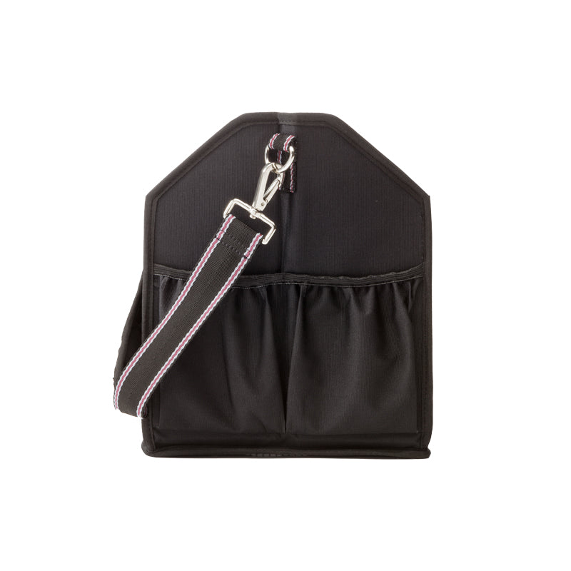Side view of the black Kavalkade Cleaning Bag on a white background