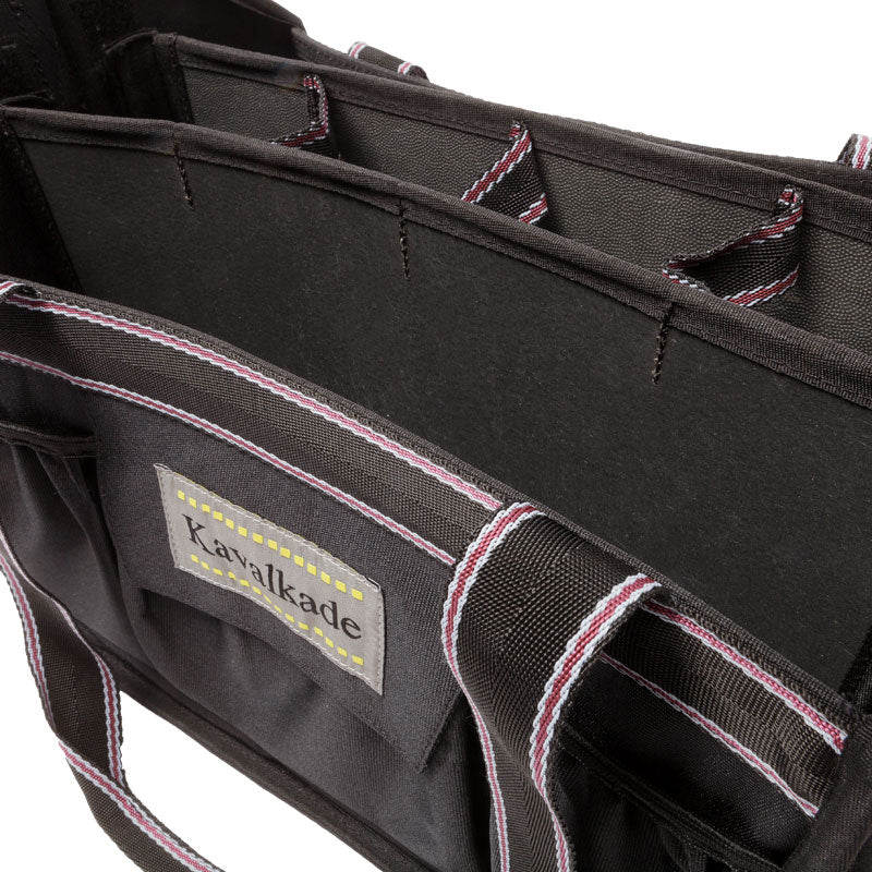Close-up front view of the black Kavalkade Cleaning Bag on a white background