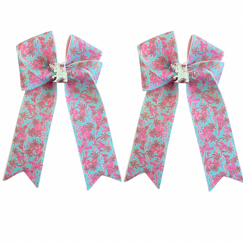 View of the Wellington Aqua Belle & Bow Kids Hair Bows on a white background