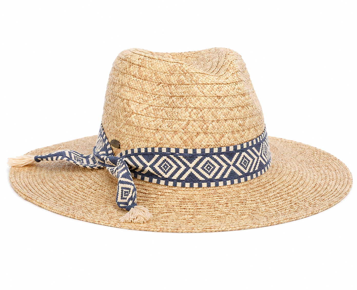 Angled front view of the navy band Dorfman Milano Florentino Hat on a white background