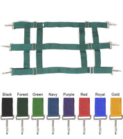 View of all the different colors of the Jack's Nylon Stall Guard on a white background