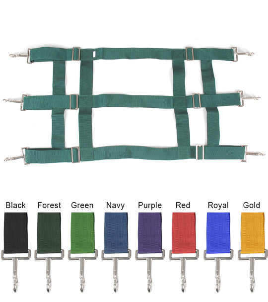View of all the different colors of the Jack's Nylon Stall Guard on a white background
