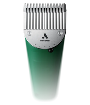 Close-up top view of the green Andis Vida Cordless Clipper on a white background