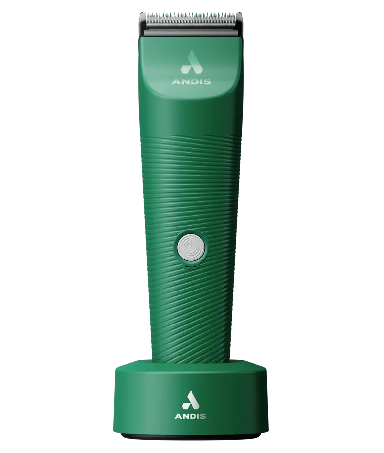 Front view of the green Andis Vida Cordless Clipper on a white background