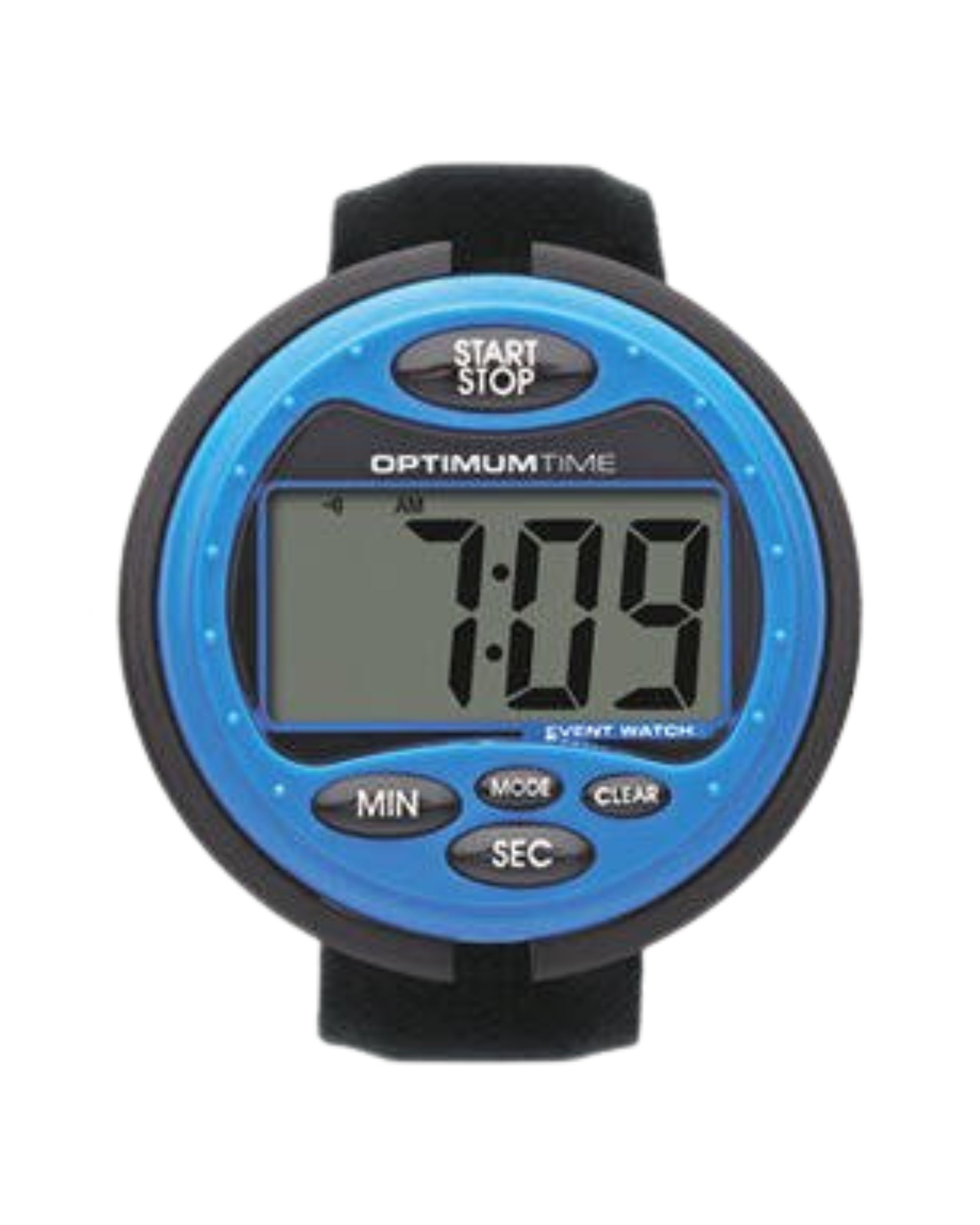 Front view of the blue Nunn Finer Optimum Cross Country Time Watch on a plain background