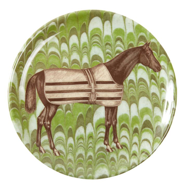 View of the green ThomasPaul Equus Marble Coaster on a white background