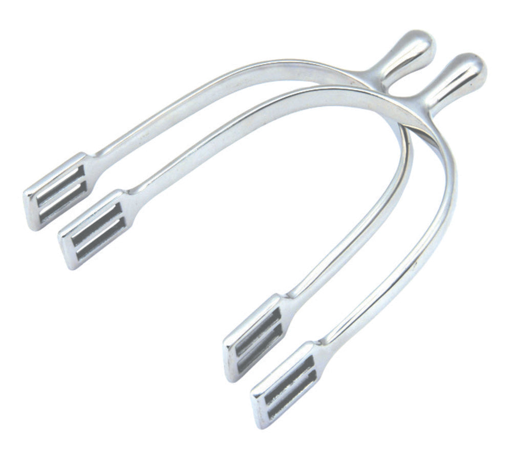 Full view of a pair of Korsteel Knob End Spurs 1" Neck on a white background