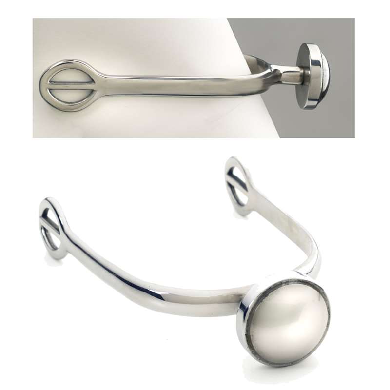 Side and back views of the Centaur Gentle Touch Spurs, one on a gray background and one on a white background