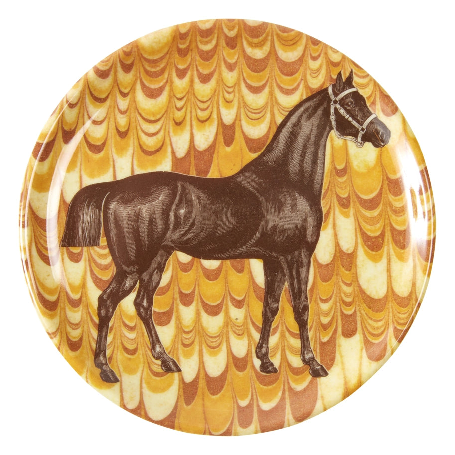View of the yellow ThomasPaul Equus Coaster on a white background