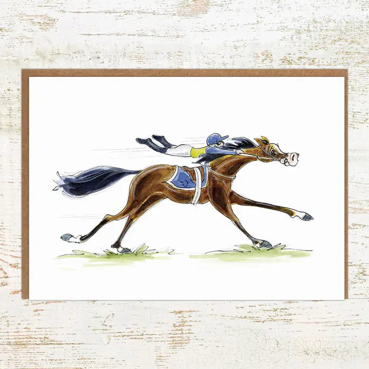 View of the The Apprentice Pony Nut Greeting Card on a white washed wood background