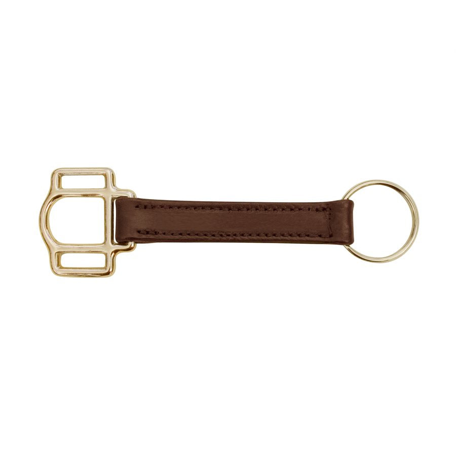 Full view of the havana and brass Perri's Leather Halter Keychain