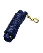 View of the rolled up navy Jacks Poly Lead Rope with Bolt Snap on a white background
