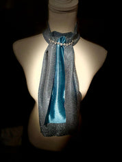 Front view of the teal Royal Iron Equestrian Ice Queen Stock Tie on a mannequin
