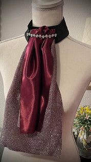Front view of the burgundy Royal Iron Equestrian Ice Queen Stock Tie on a mannequin