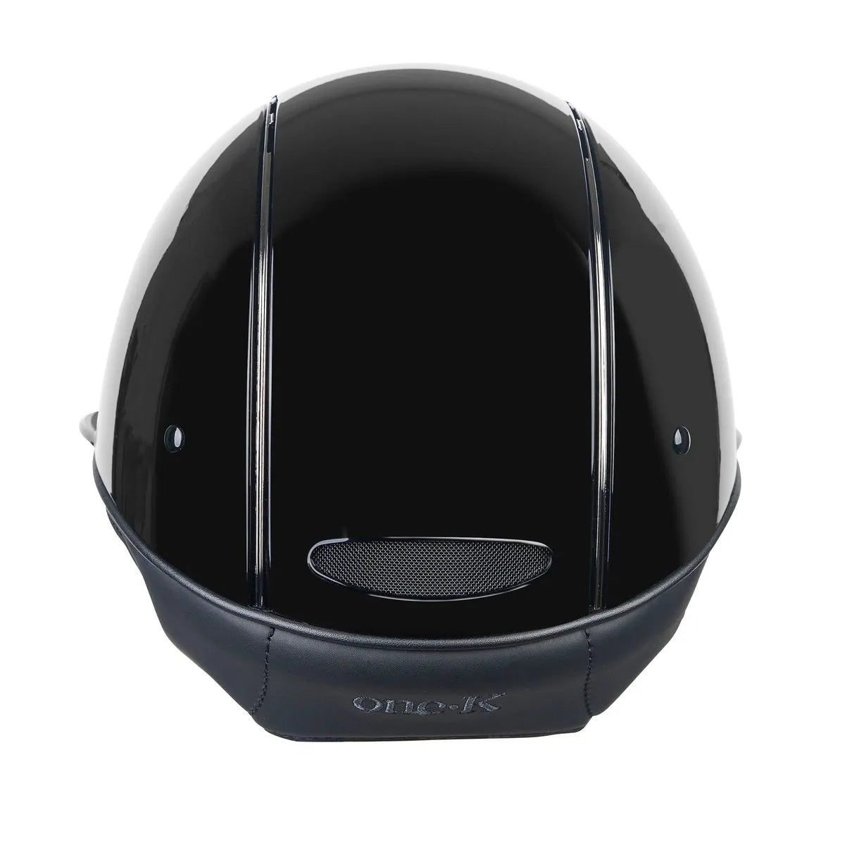 Back view of the black gloss One K Avance MIPS CCS Glossy Helmet on a white background