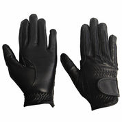 Front and back views of the TuffRider Children's Stretch Leather Riding Gloves