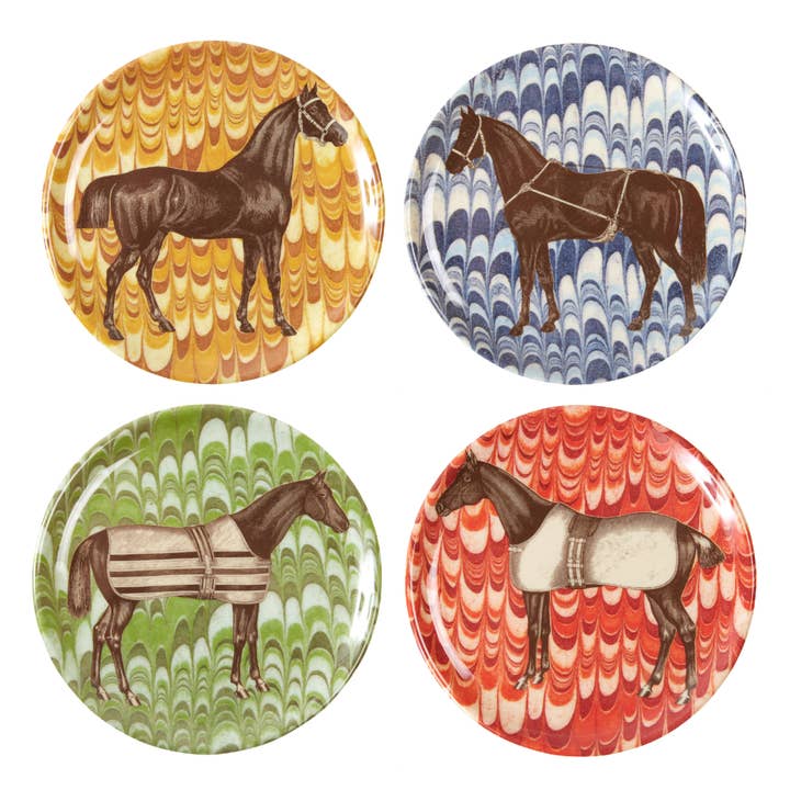 View of the ThomasPaul Equus Marble Coasters Set of Four on a white background