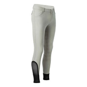 Angled front view of the tan Equinavia Karl Men's Knee Patch Breeches on a white background