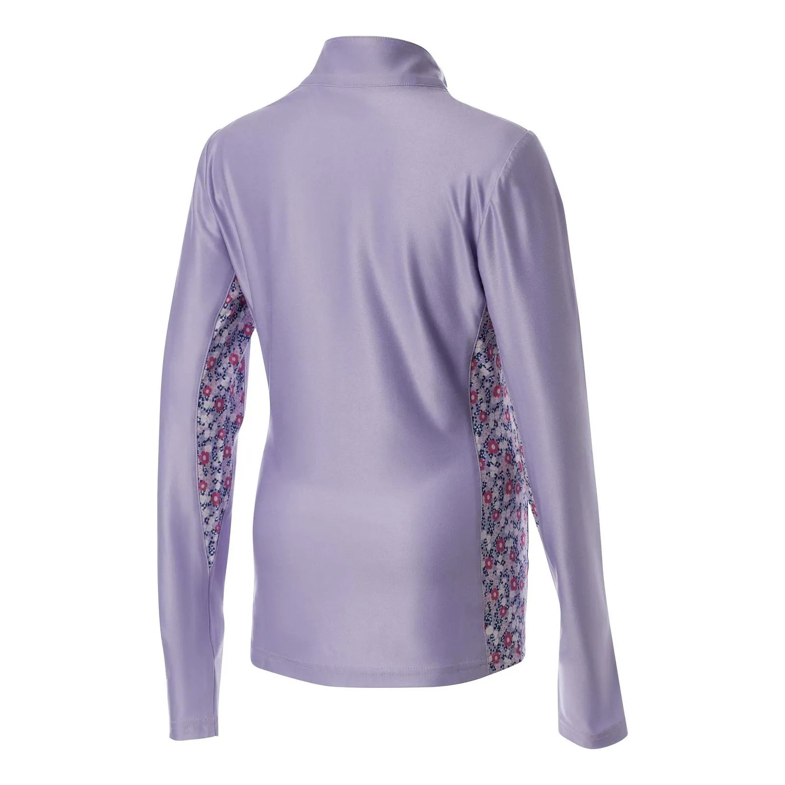 Back view of the purple Equinavia Lena Kids Long Sleeve Quarter Zip on a white background