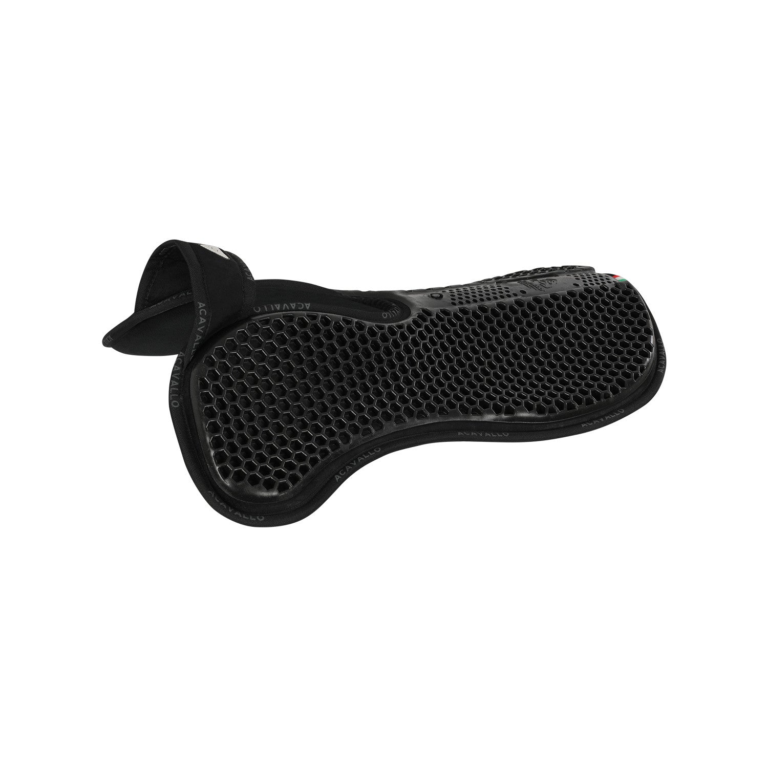 Angled side view of the Acavallo Withers Free Gel Hex Pad in black on a white background