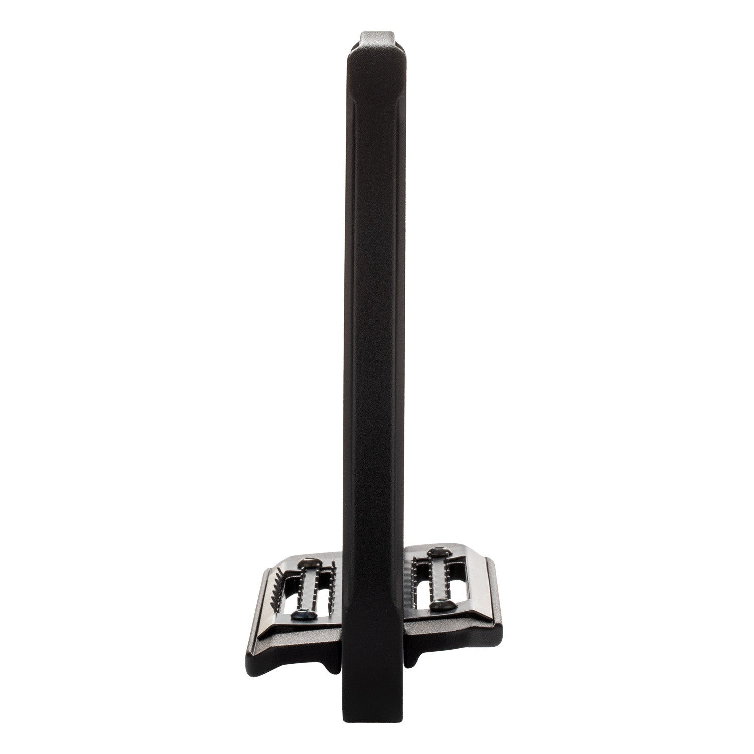 Side view of the black Acavallo Rel-X 180 Stirrup on a white background