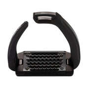 Top view of the black Acavallo Rel-X 180 Stirrup on a white background