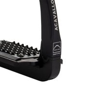 Close-up view of the black Acavallo Rel-X 180 Stirrup on a white background