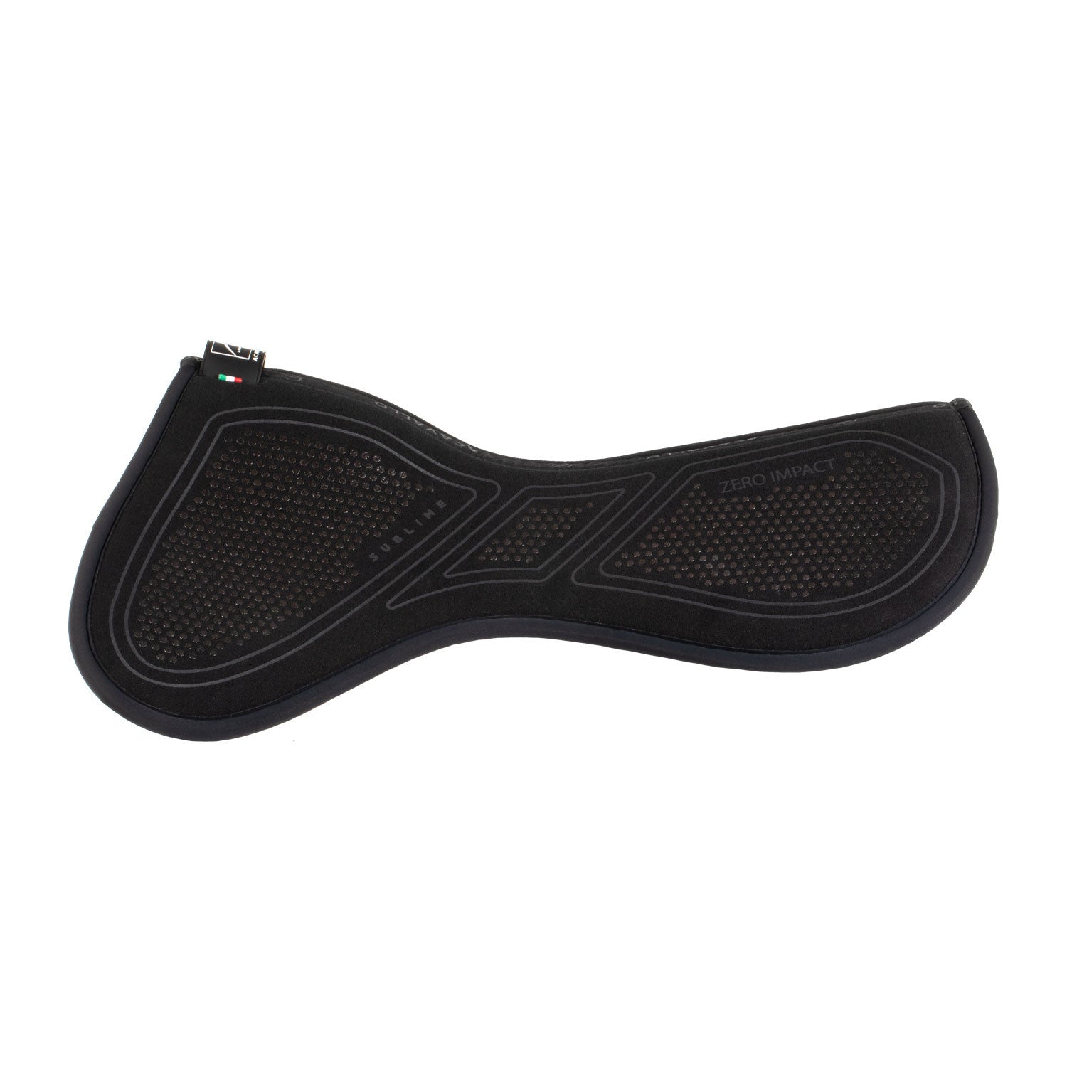 Side view of the black Acavallo Sublime Zero Impact Pad on a white background