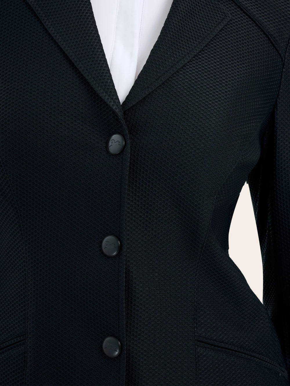 Close-up front view of the black RJ Classic Addison Air Mesh Coat on a plain background