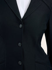 Close-up front view of the black RJ Classic Addison Air Mesh Coat on a plain background