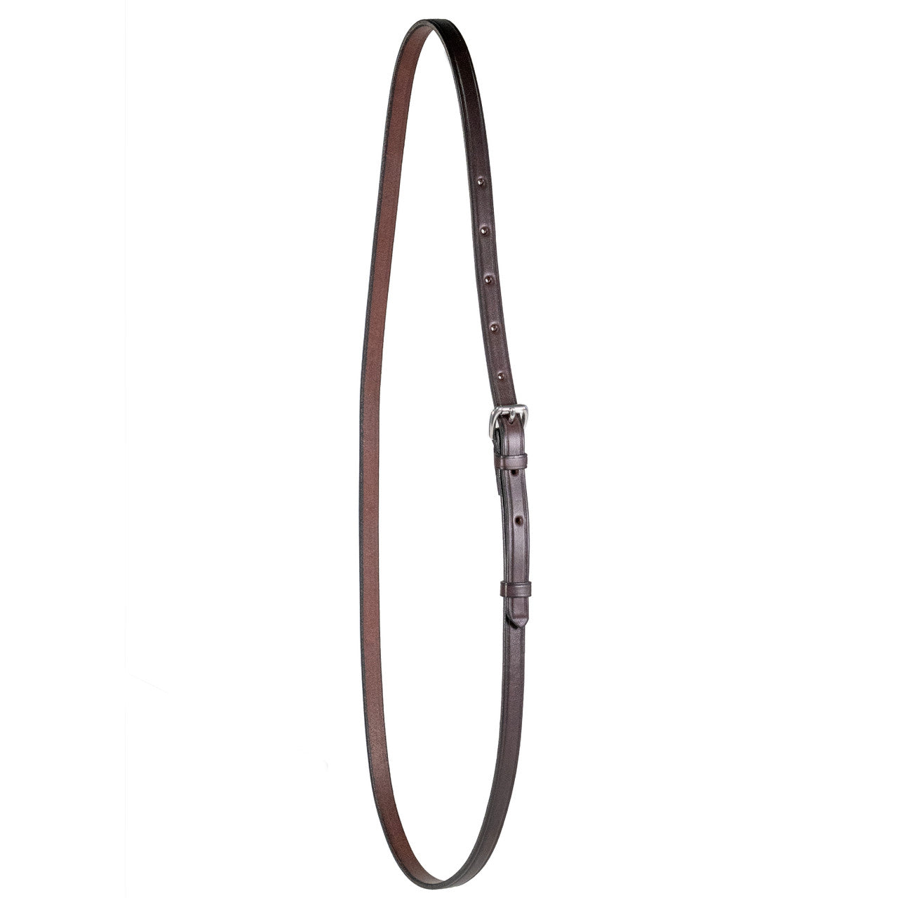 View of a havana stainless steel Nunn Finer Leather Neck Strap on a white background