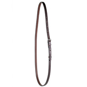 View of a havana stainless steel Nunn Finer Leather Neck Strap on a white background