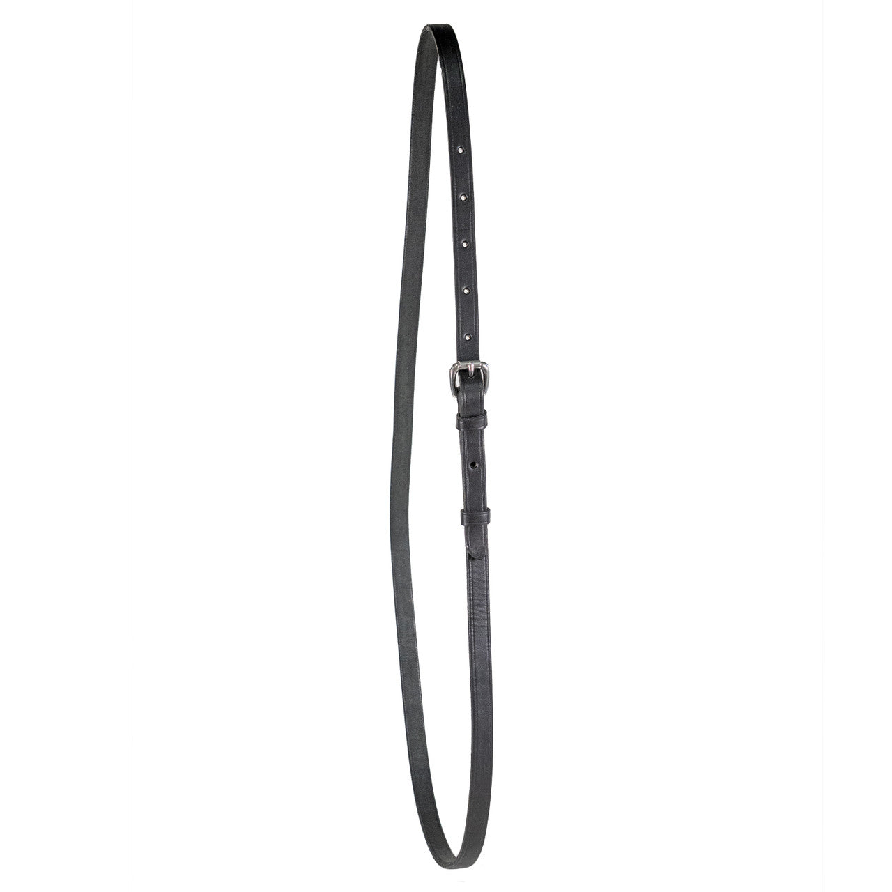 View of a black stainless steel Nunn Finer Leather Neck Strap on a white background