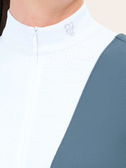 Close-up of RJ Classics Celeste Show Shirt in Atlantic showing white collar and front bib