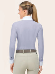 Back view of a model wearing the purple RJ Classics Brooke Show Shirt on a plain background