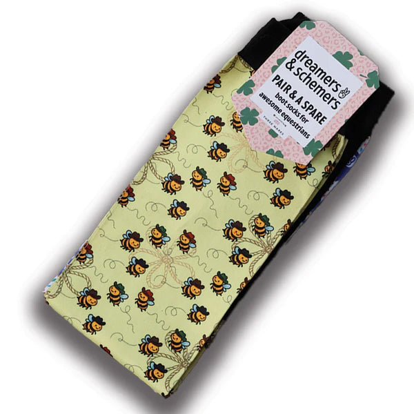 Front view of the Bee Haw Dreamers & Schemers Pair & A Spare Boot Socks on a white background