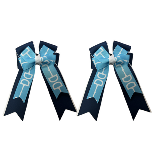 View of the Bit of Blue Belle & Bow Kids Hair Bows on a white background