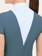 Close-up of RJ Classics Celeste Show Shirt in Atlantic showing white back panel and collar