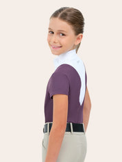 Child wearing RJ Classics Celeste Jr. Show Shirt in grape, side view