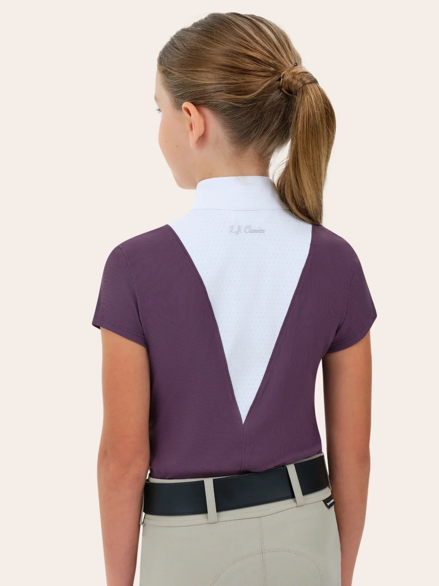Back view of RJ Classics Celeste Jr. Show Shirt in grape showing white back panel