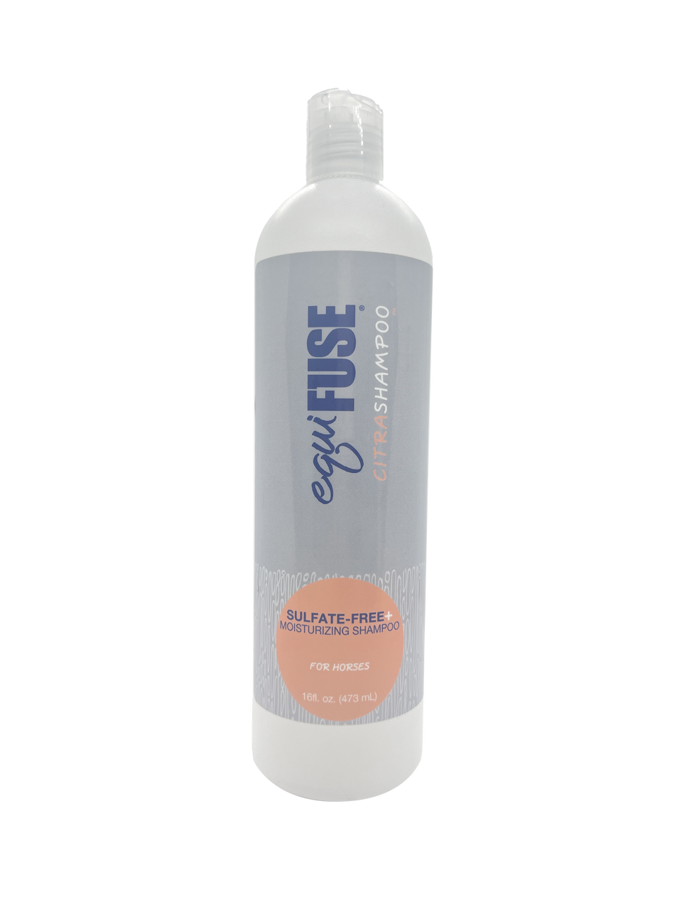 Front view of a 16 oz bottle of Equifuse CitraShampoo Sulfate Free + Foaming Horse Shampoo on a white background